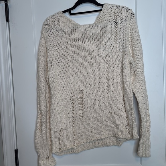 Free People 100% Cotton Distressed Cream Sweater - XS - Picture 5 of 5